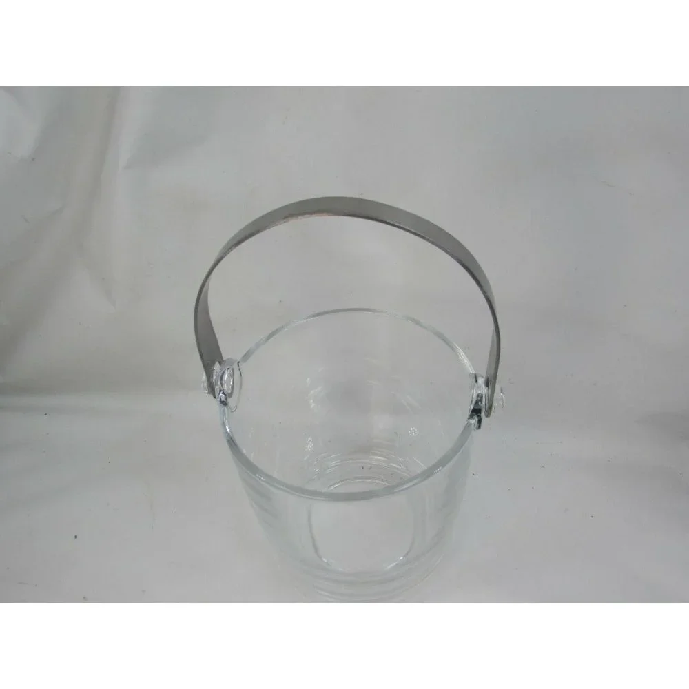 Vintage HOYA Japan Stainless Steel Handle Round Glass Ice Bucket 4.5” 52561
